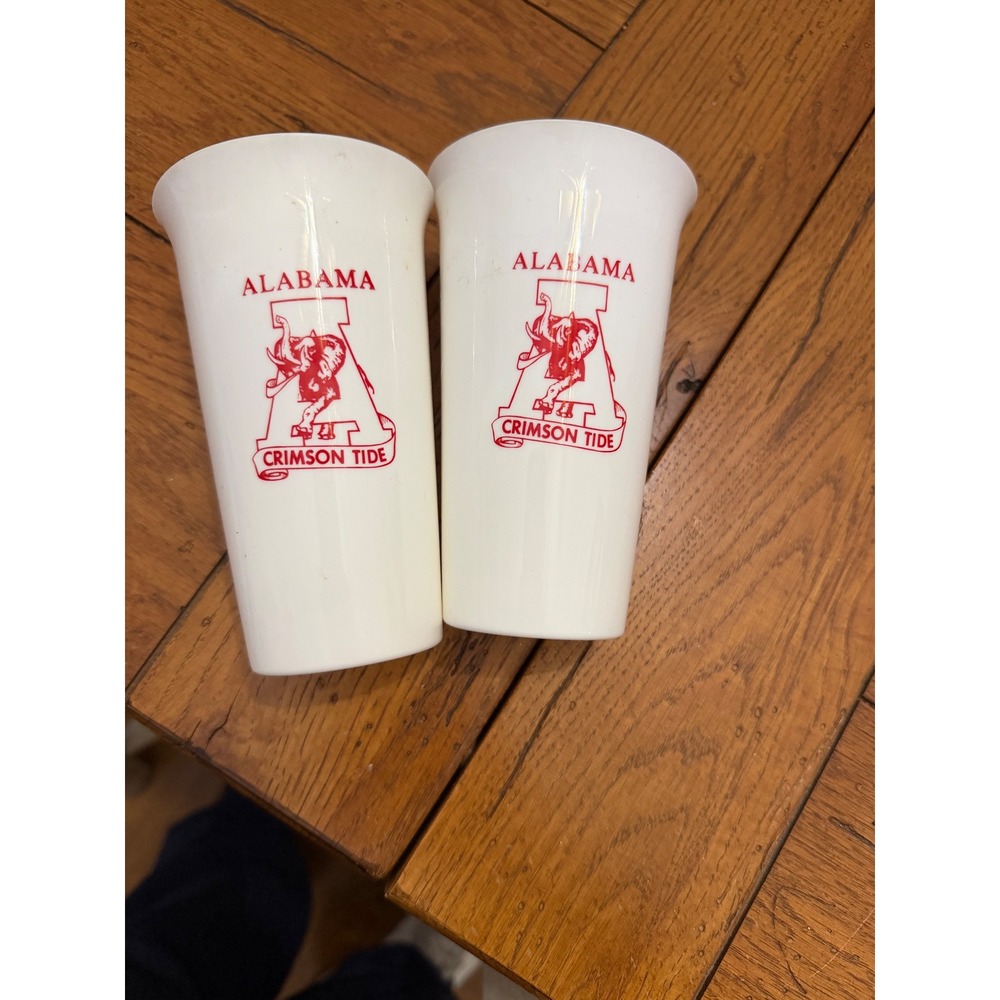 Vtg Alabama Crimson Tide Football Tumblers Set Of 2 White Red‎ Elephant Logo